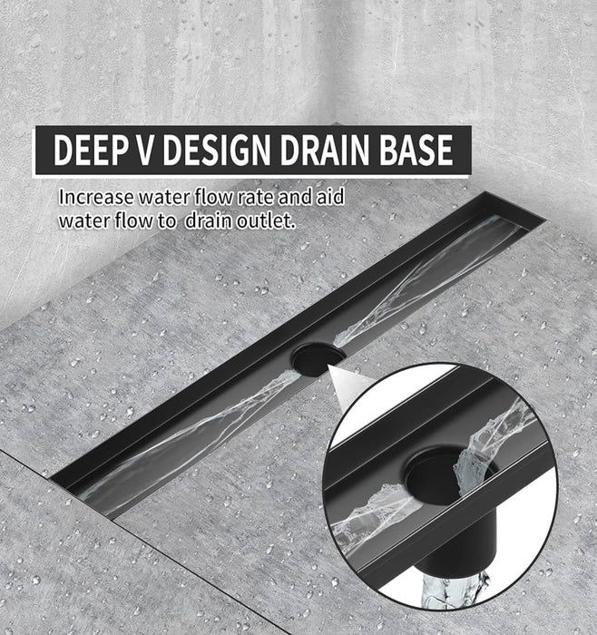 RENOX ALUMINIUM TILE-INSERT ‘V’ DRAIN - BRUSHED BLACK
